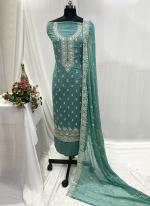 Chiffon Sky Blue Casual Wear Hand Work Salwar Suit